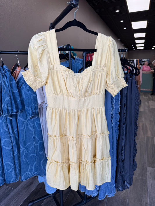 Blu Pepper Square Neck Ruffle Detail Tiered Mini Dress