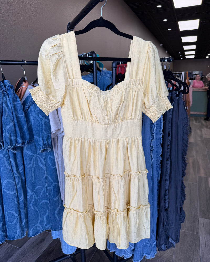 Blu Pepper Square Neck Ruffle Detail Tiered Mini Dress