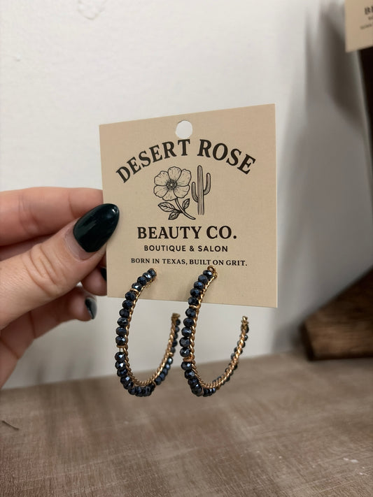 Gold and blue beaded hoops