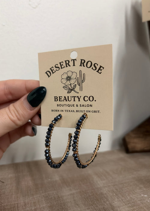 Gold and blue beaded hoops