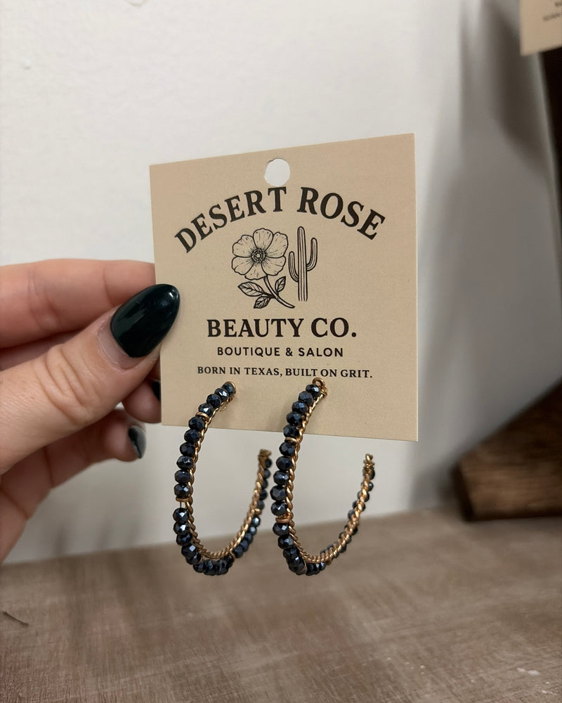Gold and blue beaded hoops