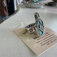 Turquoise Floral Cattle Tag Stretch Ring