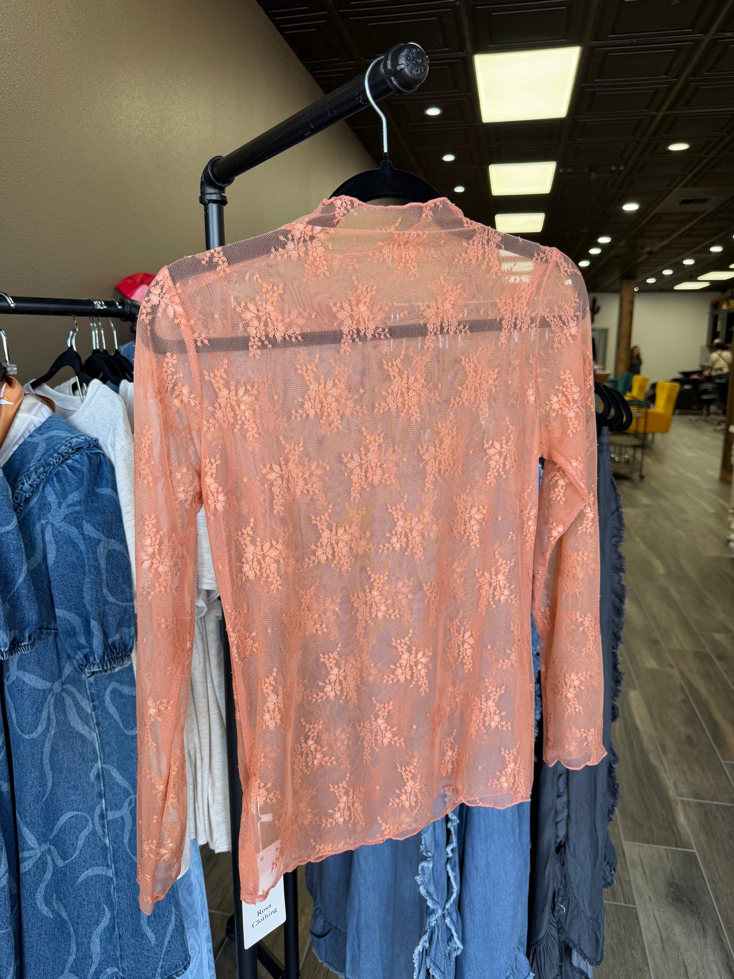 Rose Semi Sheer Mesh Floral Lace Layering Top (Caramel)