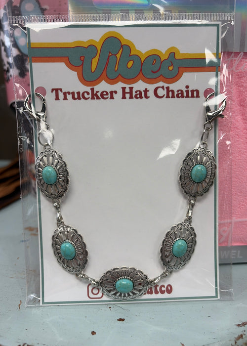 Turquoise Oval Concho Trucker Hat Chain