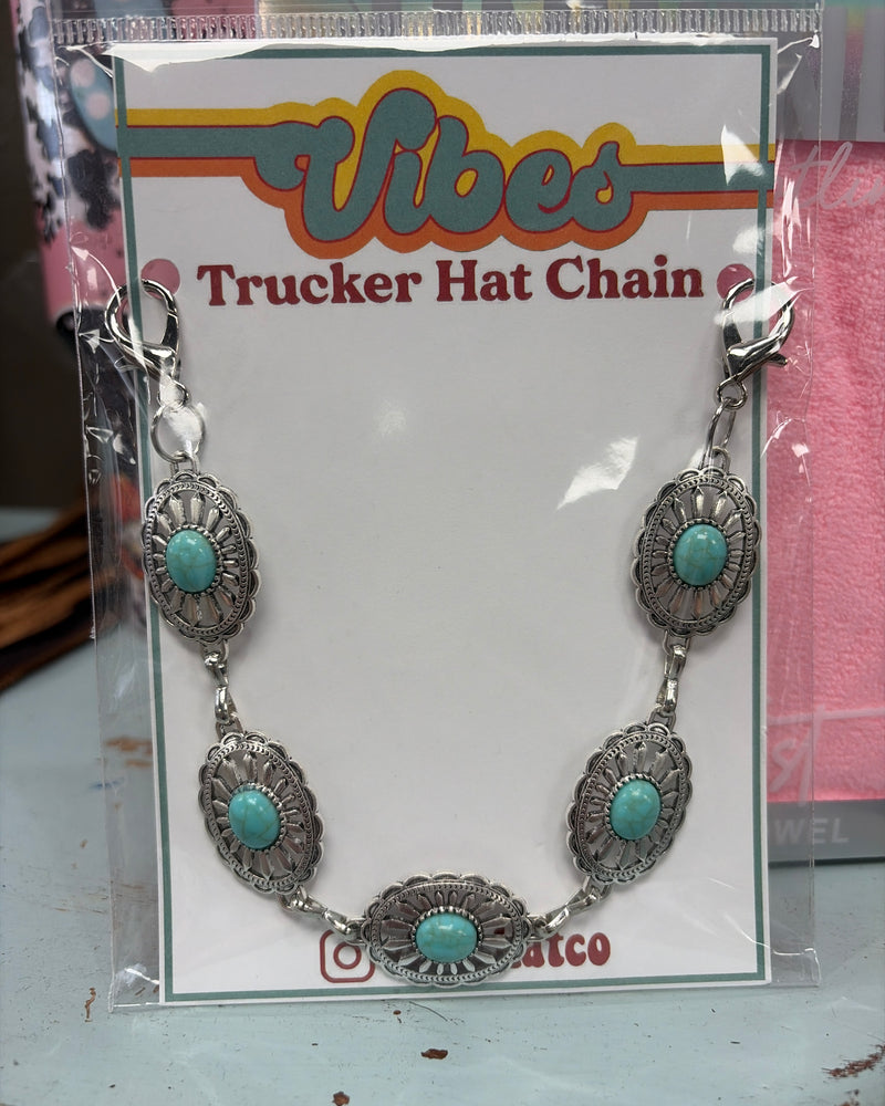 Turquoise Oval Concho Trucker Hat Chain