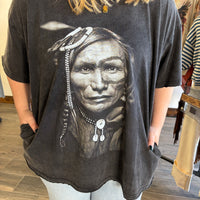 BlueVelvet Indian Print Washed Short Sleeve T-Shirt Black