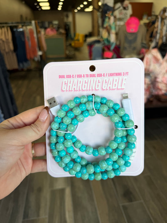 Beaded Charger Charging Cable Turquoise Mix