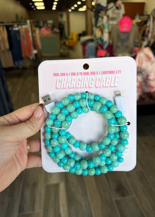 Beaded Charger Charging Cable Turquoise Mix