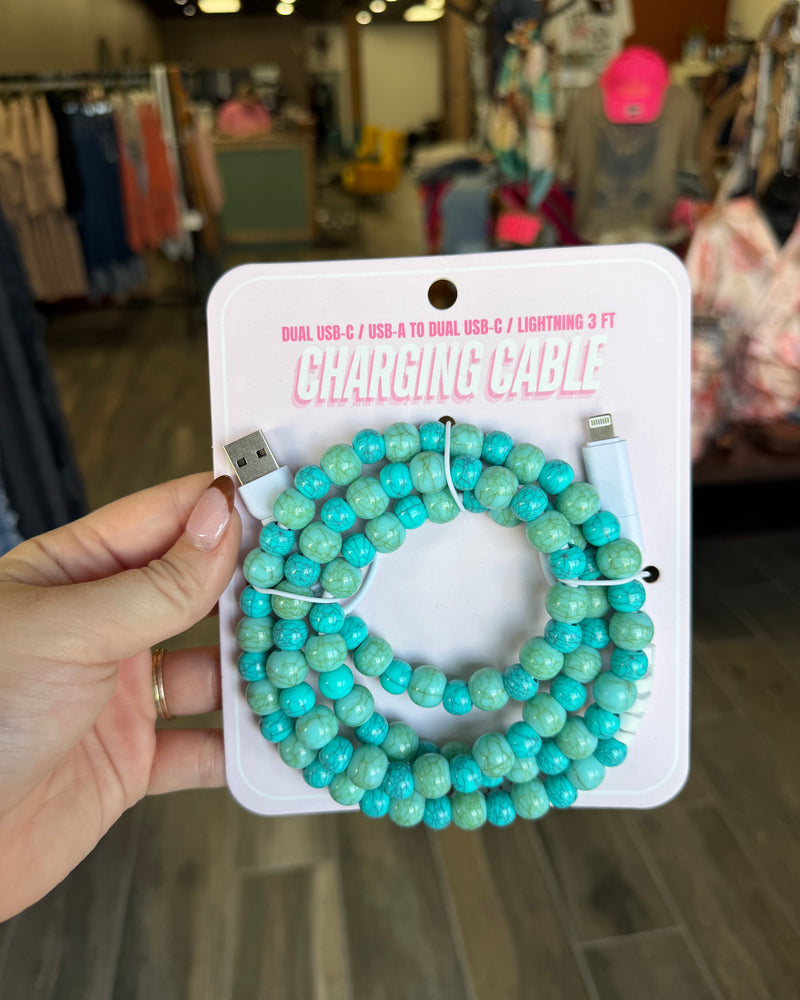 Beaded Charger Charging Cable Turquoise Mix