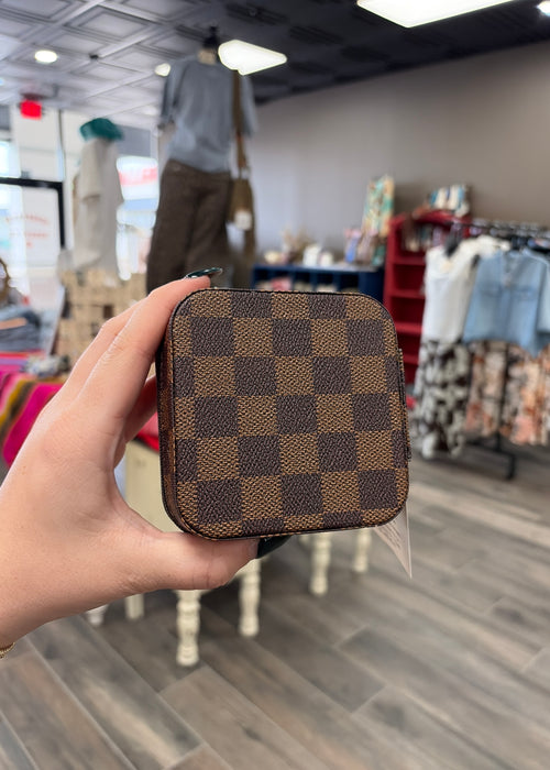Checker Pattern PU Leather Jewelry Box