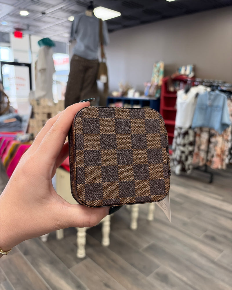 Checker Pattern PU Leather Jewelry Box