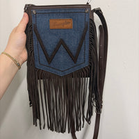 Wrangler Leather/Denim Fringe Crossbody