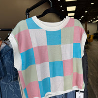 Rosa Color Block Cap Sleeve Summer Knit Top (Green)