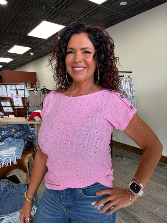 Pink Cutout Round Neck