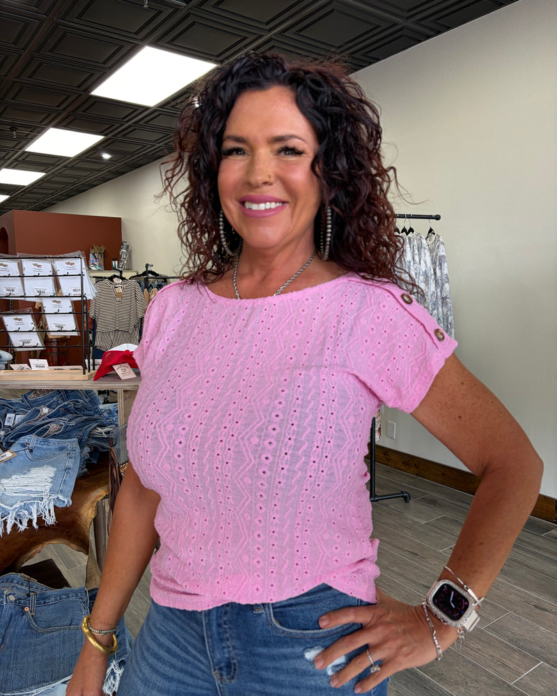 Pink Cutout Round Neck