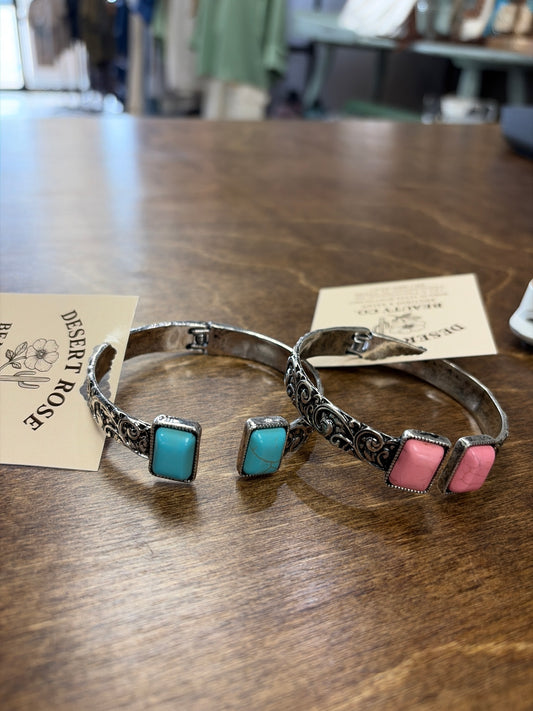 Western Stone Hinge Bangle Bracelet