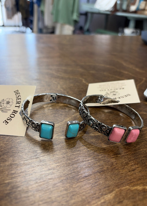Western Stone Hinge Bangle Bracelet