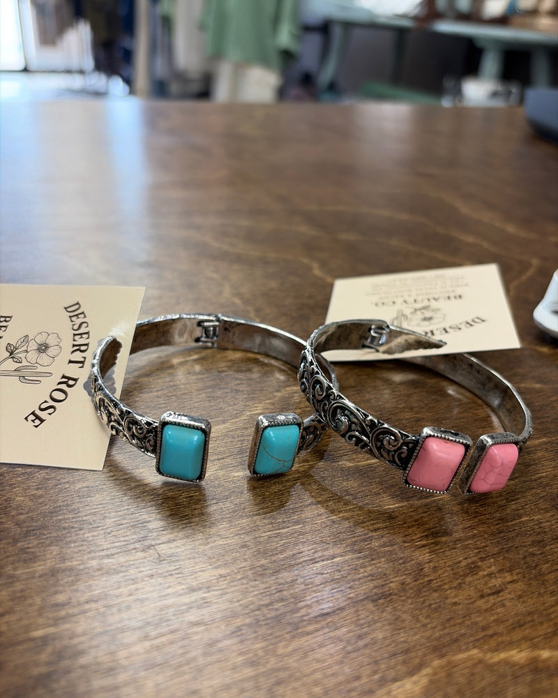 Western Stone Hinge Bangle Bracelet