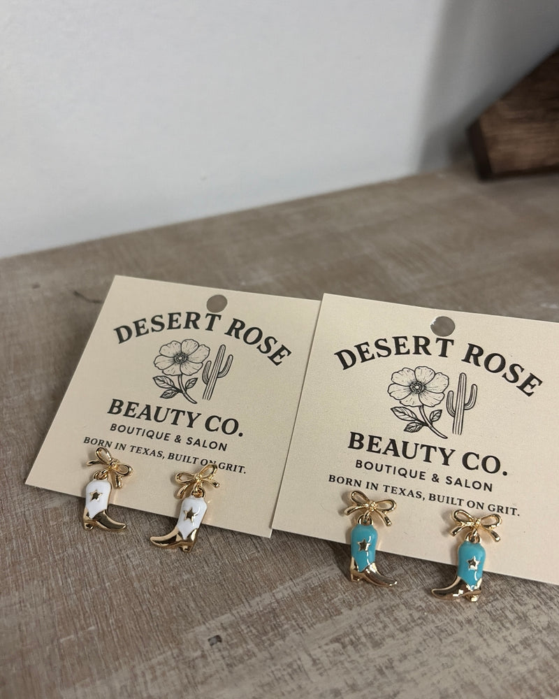 Boot earrings in white and blue
