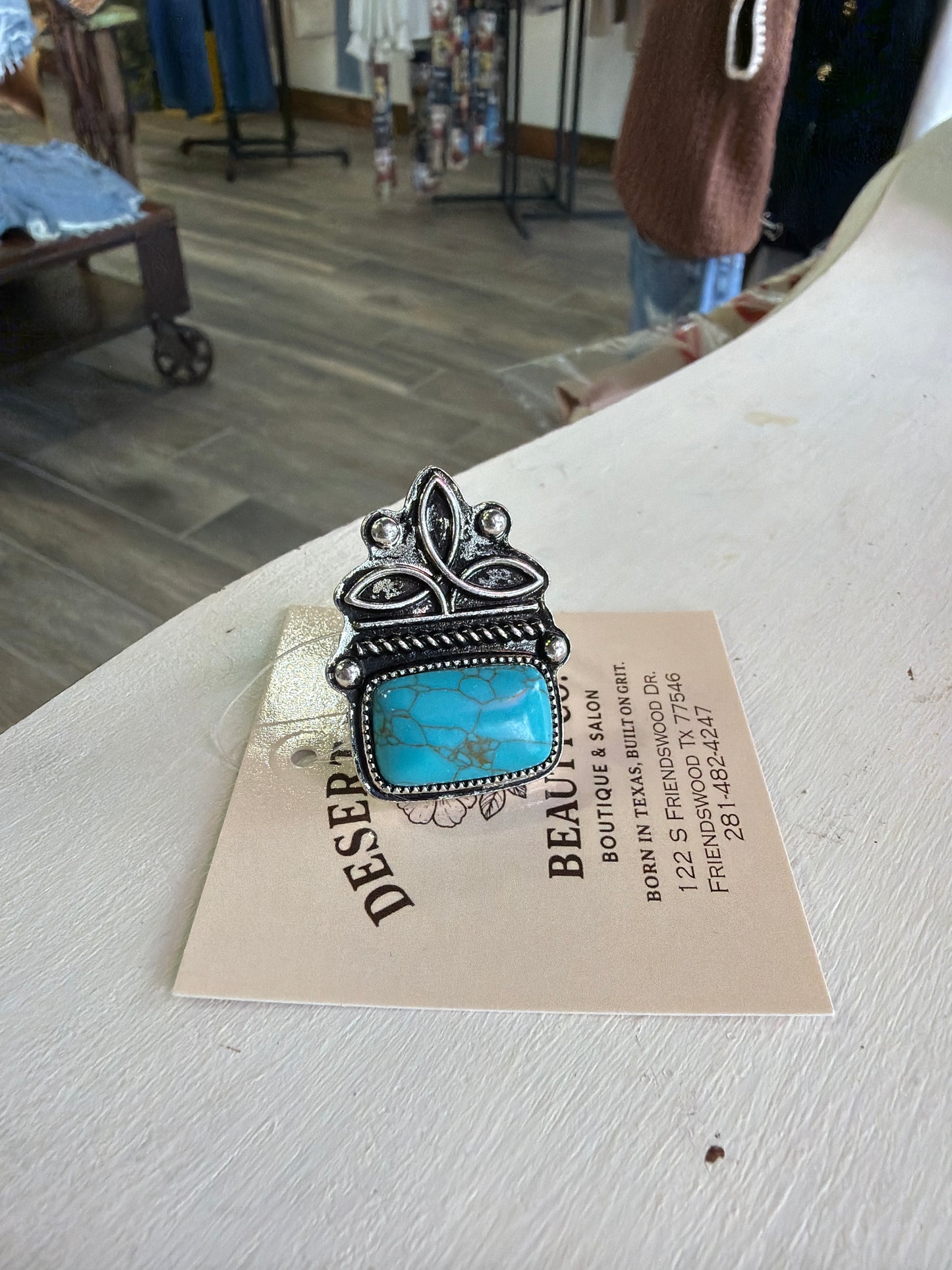 Turquoise Boot Stitch Cuff Ring
