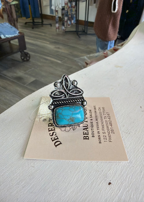 Turquoise Boot Stitch Cuff Ring