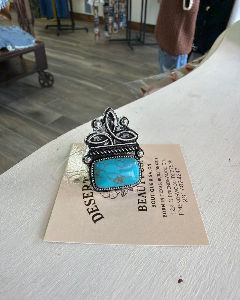 Turquoise Boot Stitch Cuff Ring