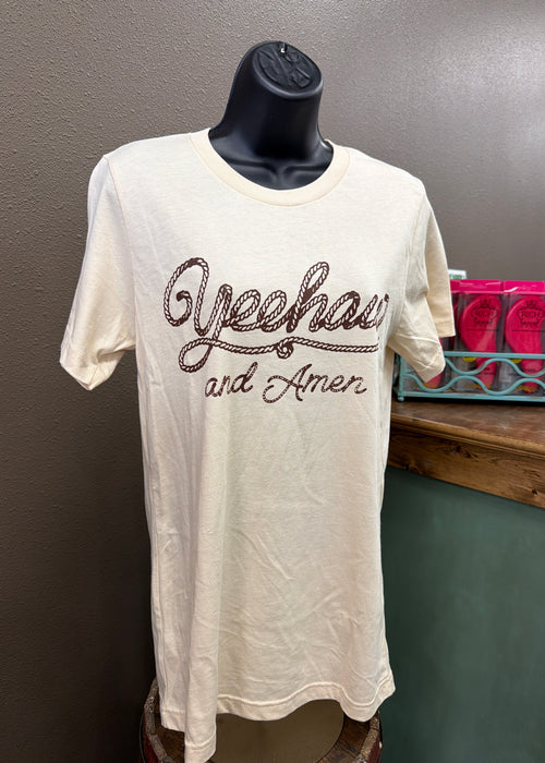 Rebel T-Shirts Cream Yee-Haw-Rope Amen