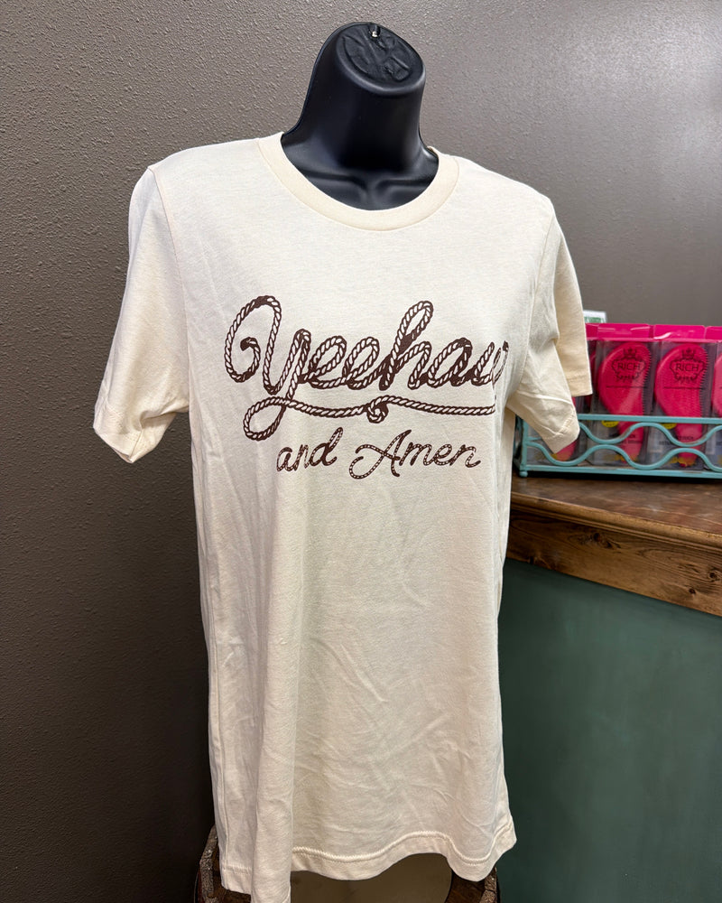 Rebel T-Shirts Cream Yee-Haw-Rope Amen