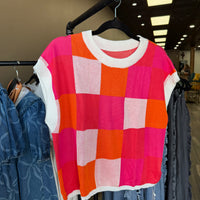 Rosa Color Block Cap Sleeve Summer Knit Top (Rose)