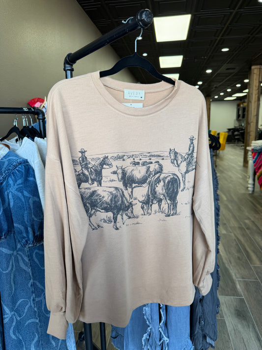 Avery Graphic Relaxes Sweatshirt Camel