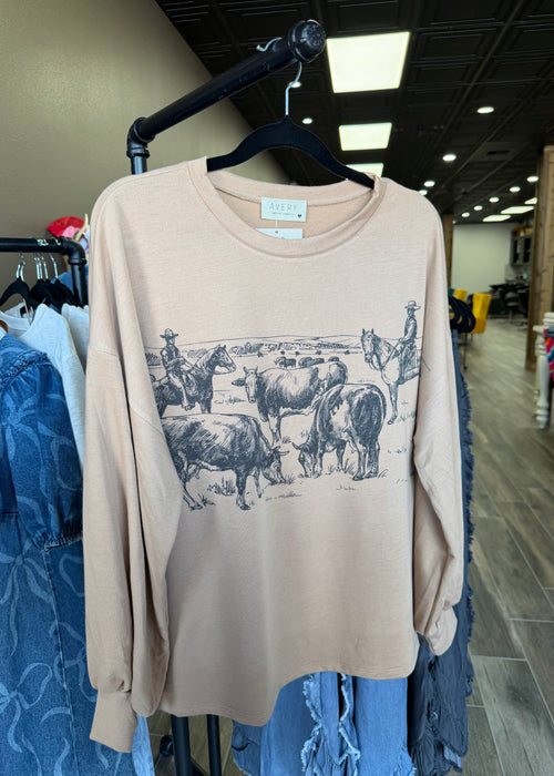 Avery Graphic Relaxes Sweatshirt Camel