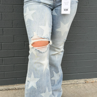 Risen Mid Rise-Flare-Button Down w/Star Print Jeans