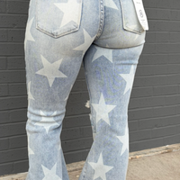 Risen Mid Rise-Flare-Button Down w/Star Print Jeans