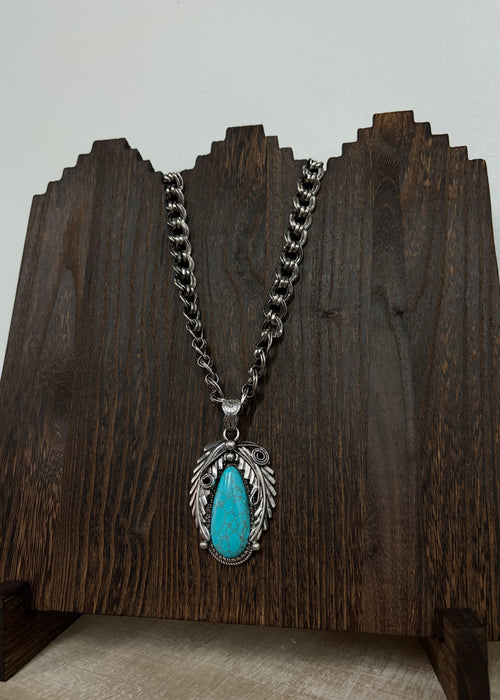 Turquoise Tear Drop Braided Chain Necklace