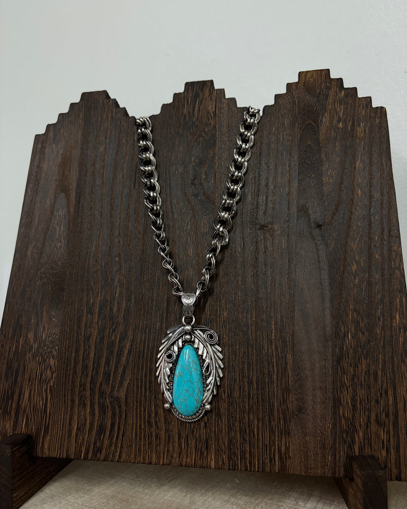 Turquoise Tear Drop Braided Chain Necklace