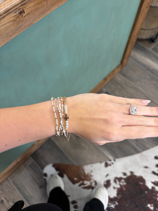Cross Charm Mixed Beaded Bracelet Set