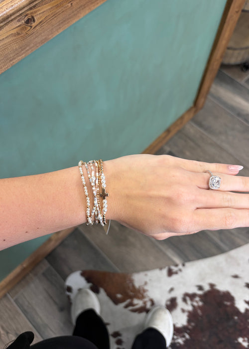 Cross Charm Mixed Beaded Bracelet Set