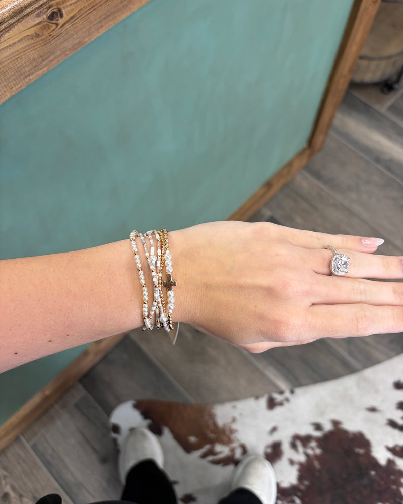 Cross Charm Mixed Beaded Bracelet Set
